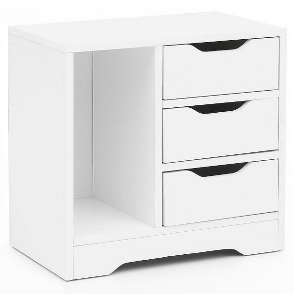 Console de nuit Wohnling 49x50x30 cm blanc mat 3 tiroirs 1 rangement, WL5.708