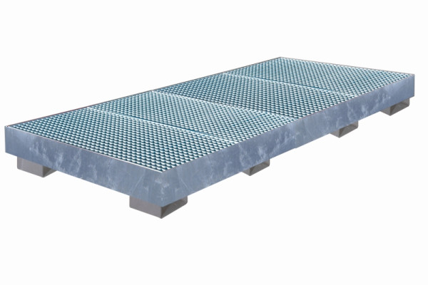 Bac de récupération industriel Eichinger à parois droites, avec grille 8 x fûts, galvanisé à chaud, 30120900002000