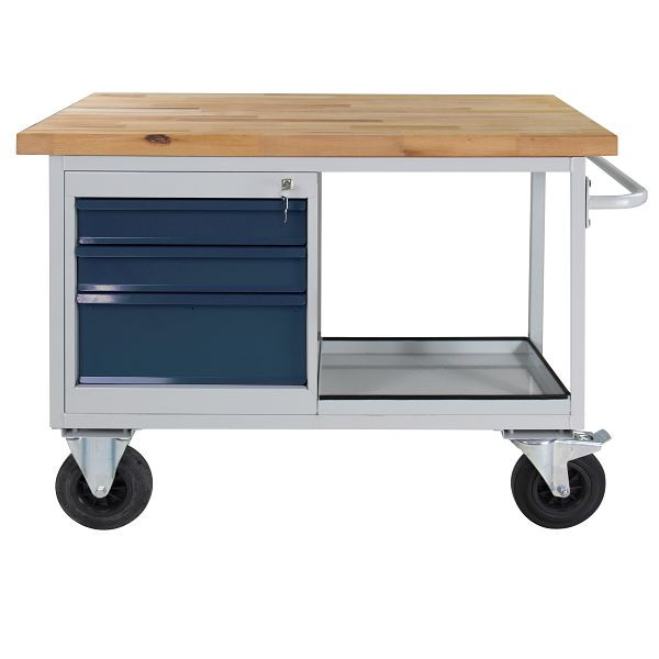 ADB Etabli mobile "Type chariot de table" 3 tiroirs, étagère, 840x1300x600 mm, gris clair, RAL 7035, tiroirs : gris anthracite (RAL 7016), 44745