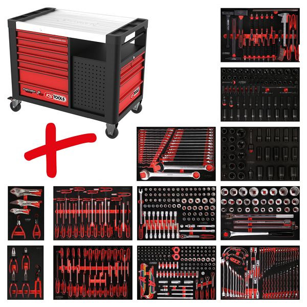 KS Tools PERFORMANCEplus set de dessertes d'atelier P35, avec 549 outils et 12 tiroirs, 835.12549