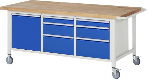 Etabli mobile RAU série 8000, conteneur triple fond (6x tiroir, 1x porte battante), 2000x880x900 mm, 05-8570A2-209B4S.11