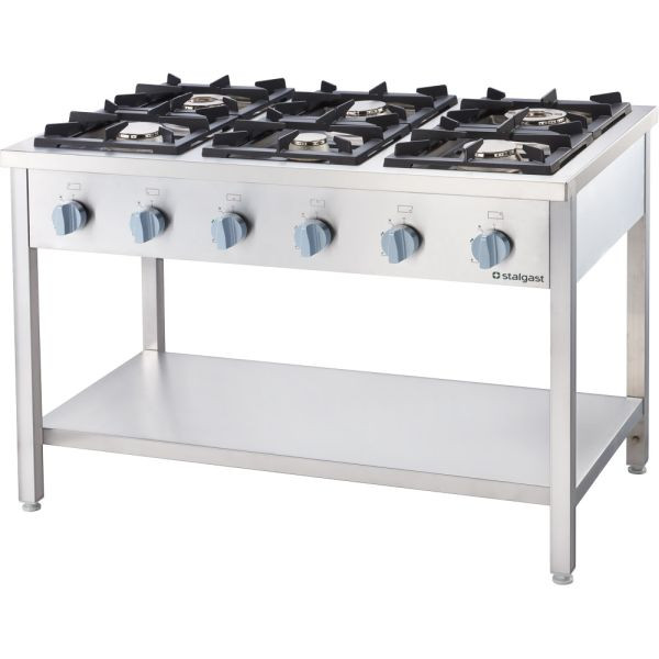 Réchaud à gaz en inox Alpha Work série 700 - G30, 6 brûleurs (3,5+2x5+2x7+9), 1200 x 700 x 850 mm, à monter soi-même, 105116