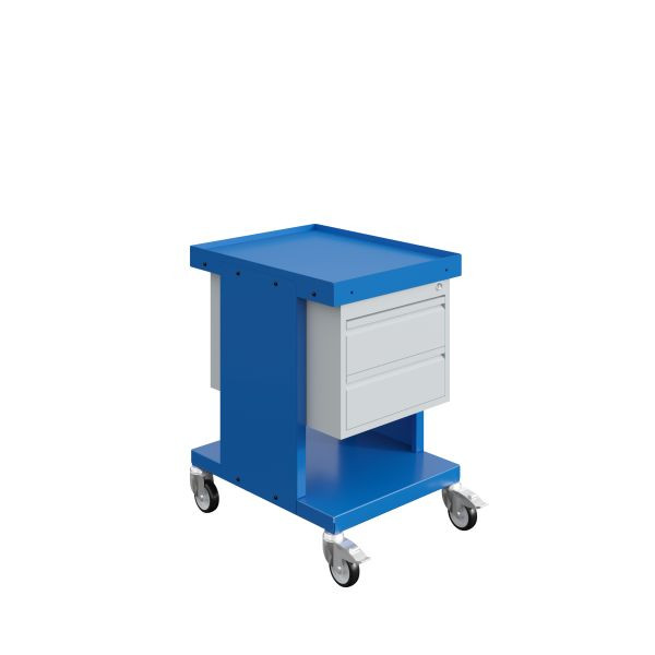Chariot à étagères SOFAME SV avec bloc tiroirs 2 tiroirs H150 mm, bleu ciel RAL 5015, W020070023BI