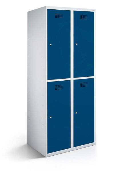 Armoire vestiaire KEMMLIT 2 compartiments et 4 portes 30cm avec fond fermé, bleu gentiane 5010, loquet tournant, 100259