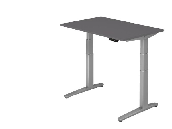 Bureau assis-debout électrique Hammerbacher 120x80cm graphite/argent, forme rectangulaire, VXBHM12/G/SS