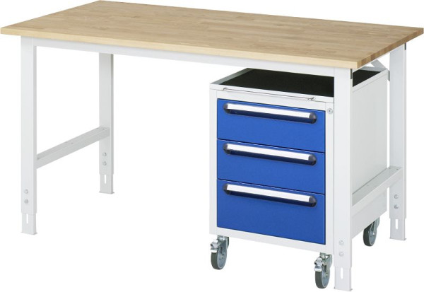 Table de travail RAU série Tom (modèle K 09), L1500 x P800 x H760-1080 mm, plan de travail en hêtre massif, épaisseur 25 mm, 06-625B80-15-KM09.11
