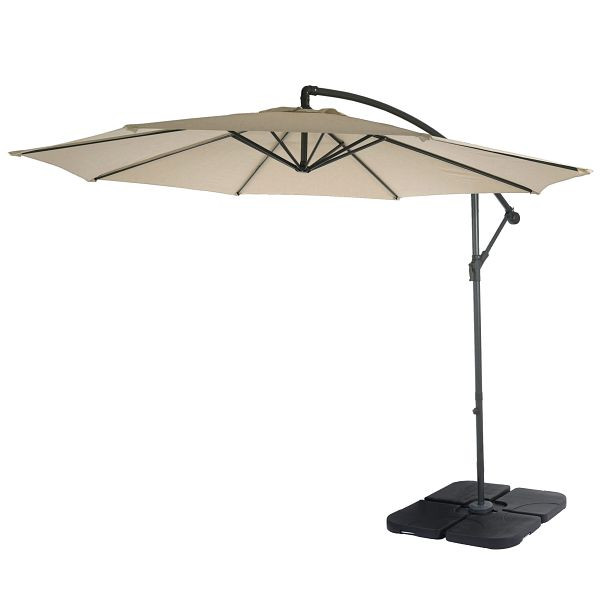 Parasol feu Mendler Acerra, pare-soleil, Ø 3m inclinable, polyester/acier 11kg, crème avec pied, 46812 + 31831