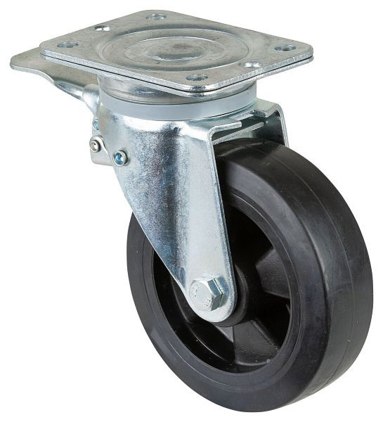 BS Rolls Roulette robuste avec frein, largeur 50 mm, Ø160 mm, jusqu'à 250 kg, bandages élastiques noirs, corps de roue en plastique, roulement à rouleaux, N120.B60.160