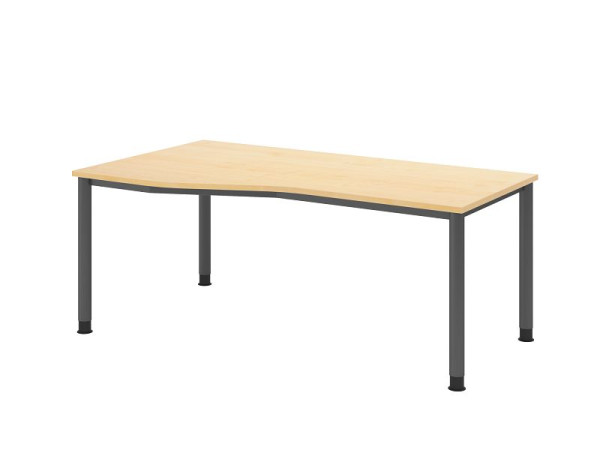 Bureau Hammerbacher HS18, 180 x 100/80 cm, plateau : érable, épaisseur 25 mm, structure 4 pieds en graphite, hauteur de travail 68,5-81 cm, VHS18/3/G