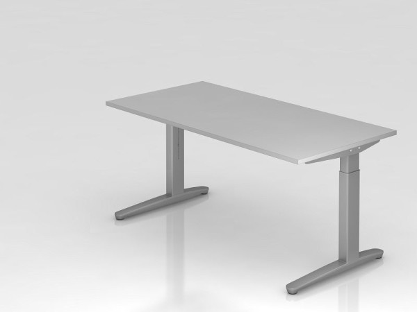 Bureau Hammerbacher pied C 160x80cm gris/argent, coulisses en aluminium argent (similaire à RAL 9006), VXB16/5/SS