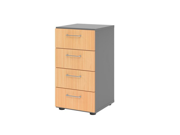 Armoire à tiroirs Hammerbacher 2OH, 4 tiroirs, BS graphite/hêtre, 40 x 41,7 x 74,8 cm, 4 tiroirs, poignée en métal, V924S4/G/6/BS