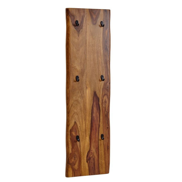 Wohnling porte-manteau mural Sheesham bois massif / métal 40x140x7 cm avec bord d'arbre, porte-manteau design porte-manteau de couloir à 2 rangées mur, porte-manteau bois, WL6.548