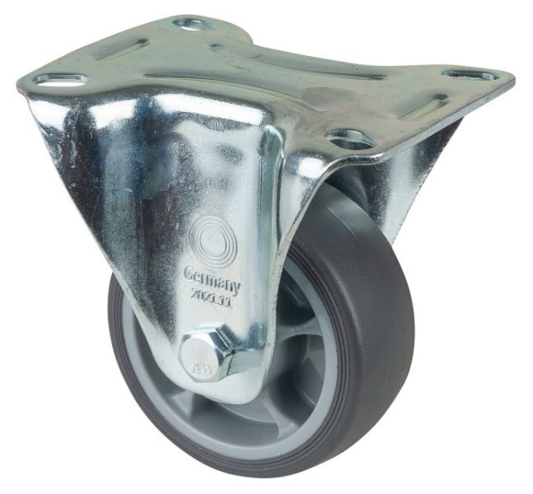 Rouleau de transport BS rollers, rouleau fixe, largeur 32 mm, Ø80 mm, jusqu'à 100 kg, pneus thermoplastiques gris, roulements à rouleaux, plateau, lot de 4, L410.B44.081