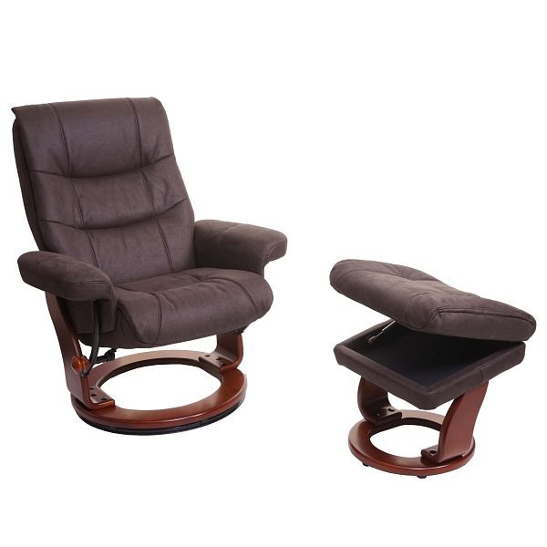 Mendler MCA fauteuil relax HWC-J42, chaise TV tabouret chaise TV, tissu, imitation daim brun noir, cadre aspect noyer, 78129