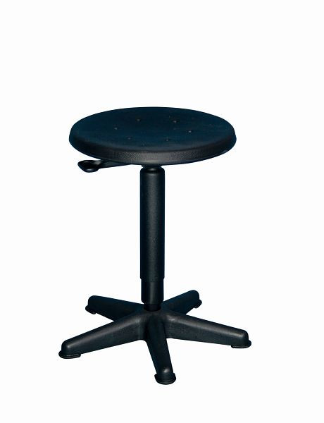 Tabouret de travail Lotz, siège en PU noir, déverrouillage par levier, structure en plastique noir à haute résistance, Ø 440 mm, hauteur d'assise 440-630 mm, 3510.01