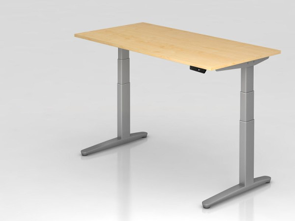 Bureau assis-debout électrique Hammerbacher 160x80cm érable/argent, forme rectangulaire, VXBHM16/3/SS