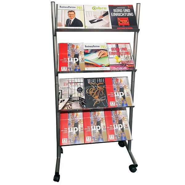 Porte-brochures Twinco TWIN, mobile à roulettes. Format 12xA4, argent, 5182-8