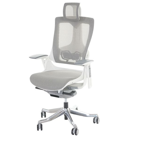 Chaise de bureau Mendler MERRYFAIR Wau 2, chaise de bureau, chaise pivotante, rembourrage/maille, ergonomique, blanc-gris, 44382