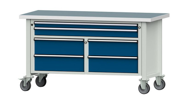 Établis ANKE établi à caissons, modèle 255 V, 1500 x 700 x 840 mm, RAL 7035/5010, UBP 40 mm, mobile, 304.168
