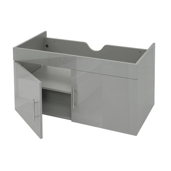 Mendler HWC-D16 meuble sous-vasque, meuble sous-vasque meuble de salle de bain, brillant 90cm, gris, 62264