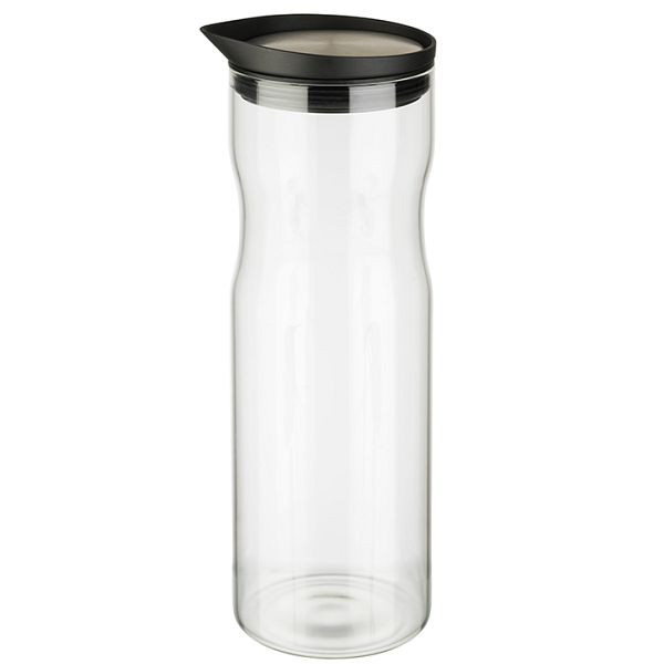 Carafe en verre APS, Ø 8 cm, hauteur : 25 cm, 1 litre, verre, inox 18/8, silicone, couvercle poli mat, 10721