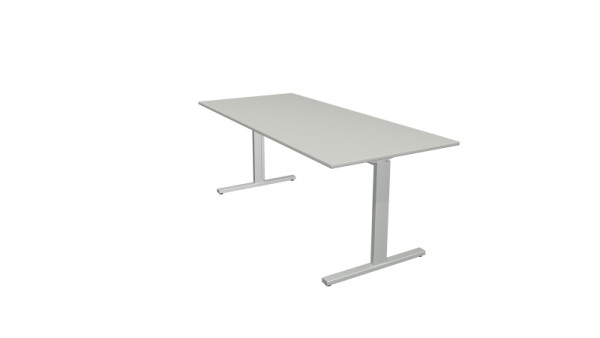 Bureau Kerkmann forme 2 - L 1800 x P 800 x H 700-820 mm avec pied en T en aluminium argent, gris clair, 11020711
