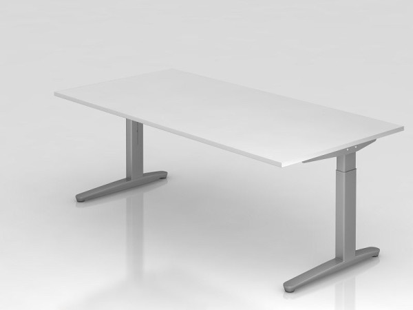 Bureau Hammerbacher pied C 200x100cm blanc/argent, coulisses en aluminium argent (similaire à RAL 9006), VXB2E/W/SS