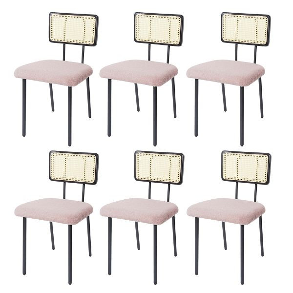 Mendler HWC-K88 ensemble de 6 chaises de salle à manger, fauteuil, bois poly-rotin métal bouclé, tissu/textile rose, 3x97711