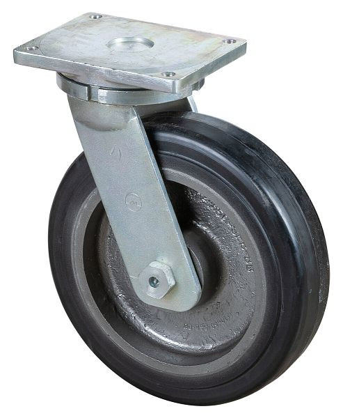 Roulette robuste BS Wheels, largeur de roue 100 mm, Ø roue 400 mm, capacité de charge 1500 kg, bandages élastiques noirs, corps de roue coulé, roulements à billes, RR100.B81.401