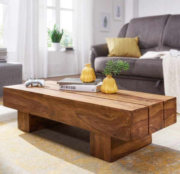 Wohnling table basse SIRA en bois de Sesham massif 120 cm de large style maison de campagne marron foncé, WL1.325