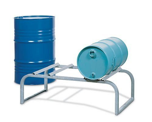 Support de fûts DENIOS pour 2 fûts de 50 / 60 ou 200 litres chacun, galvanisé, 114-527