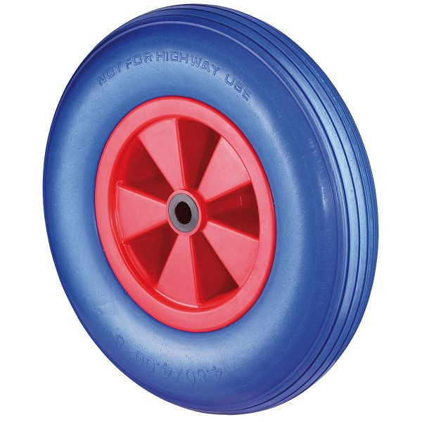 Roulettes BS roue en polyuréthane, largeur de roue 100 mm, roue Ø 400 mm, capacité de charge 200 kg, bande de roulement polyuréthane bleu, corps de roue en plastique, roulement à rouleaux, D16.400