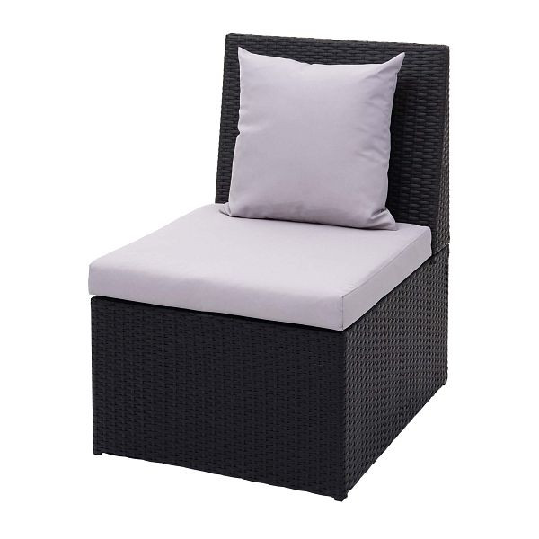 Fauteuil en polyrotin Mendler HWC-G16, fauteuil lounge en rotin, chaise de jardin, gastronomie, noir, coussins gris clair, 70876