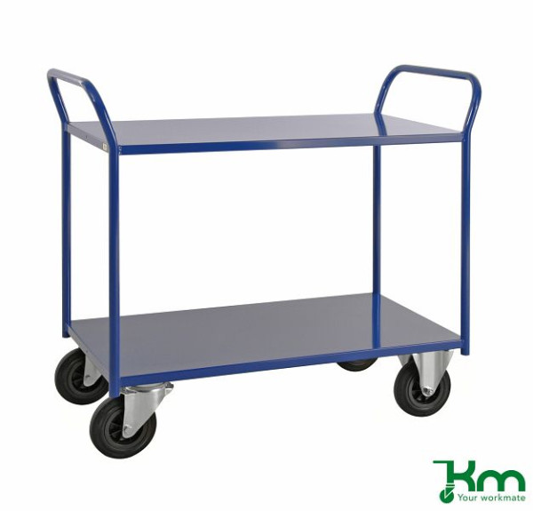 Kongamek Chariot 2 Tablettes Entièrement Soudé 1080x450x975mm Bleu 2 Roulettes Fixes 2 Roulettes Pivotantes KM4126-B