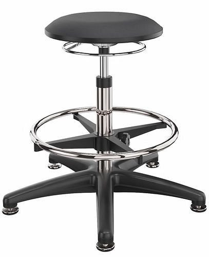 Tabouret de travail Dauphin recouvert de noir, patins, repose-pieds, 266959