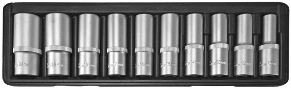 Inserts pour clés à douille SW-Stahl, 1/2", 10-24 mm, profonds, 10 pièces, 05630L