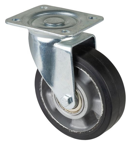 Rouleau de transport BS rollers, largeur de roue 40 mm, roue Ø 125 mm, capacité de charge 200 kg, pneus élastiques noirs, corps de roue en aluminium, roulements à billes, LB500.B80.125