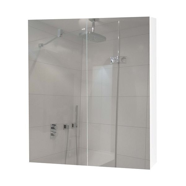 Armoire à miroir Mendler HWC-B19b, armoire murale de salle de bain, 2 étagères haute brillance 70x60x16cm, blanc, 97807
