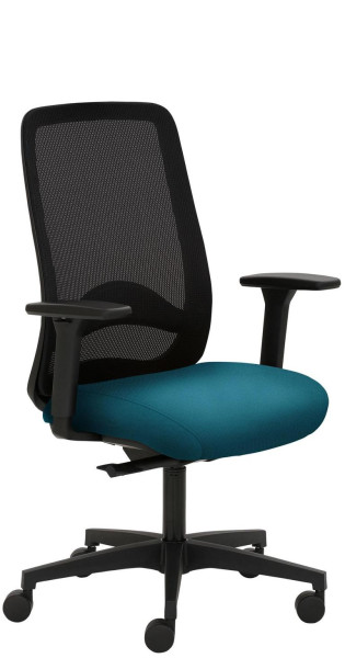 Mayer Sitzmöbel chaise pivotante, piètement en plastique, accoudoirs réglables en hauteur, dossier en résille, turquoise, 2228_AV1D_SYM++_30616
