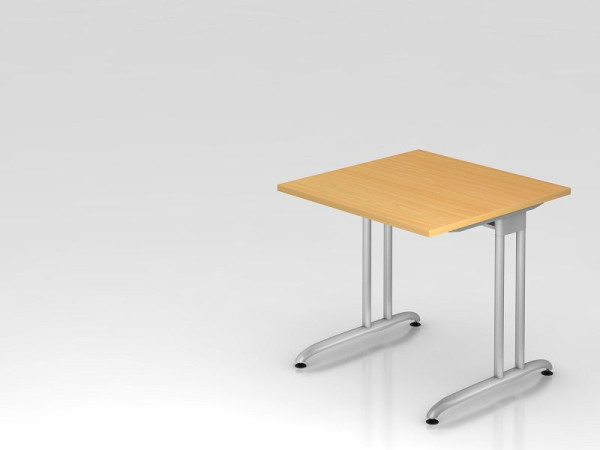 Bureau Hammerbacher pied C 80x80cm hêtre, chemin de câbles horizontal, hauteur de travail 72 cm, VBS08/6/S