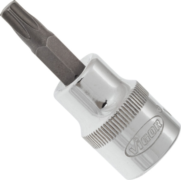 Embout de tournevis VIGOR TORX, carré creux 10 mm (3/8"), profil TORX interne, T30, longueur : 49 mm, pour fonctionnement manuel, V2299N