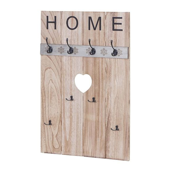 Armoire murale Mendler HWC-C89 Home, panneau d'armoire, look vintage shabby, 8 crochets 91x60cm, marron naturel, 61916