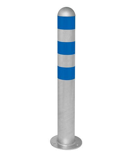 Borne de protection contre les chocs pour borne de recharge DENIOS en acier, H 800 mm, anneaux bleus, à cheviller, 280-369
