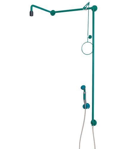 Douche de corps B-SAFETY avec douchette oculaire à main avec 1 pomme de douche, verte, installation au-dessus de la porte BR 873085, DVGW, 305305
