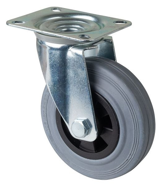 Rouleau de transport BS rollers, largeur de roue 37,5 mm, roue Ø 125 mm, capacité de charge 100 kg, caoutchouc gris, roulement à rouleaux, plaque, lot de 2, L400.B46.125