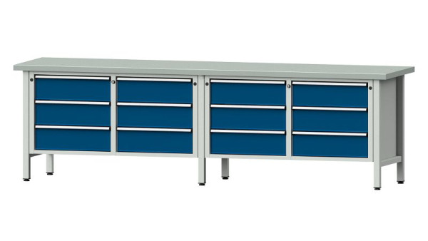 Établis ANKE établi à caissons, modèle 108 V, 2800 x 700 x 840 mm, RAL 7035/5010, ZBP 40 mm, 301.456