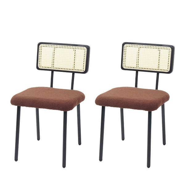 Ensemble de 2 chaises de salle à manger Mendler HWC-K88, fauteuil, bois poly-rotin métal bouclé, tissu/textile marron, 97709