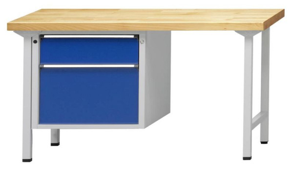Établi combiné ANKE; 1500x700 mm; RAL 7035/5010; Armoire inférieure gauche (V-BL) 660x615x600 mm, 2 tiroirs 180, 360 mm