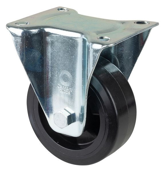 Rouleau de transport BS rollers, rouleau fixe, largeur de roue 50 mm, roue Ø 125 mm, capacité de charge 300 kg, pneus élastiques noirs, plastique, roulement à rouleaux, LSS410.B60.125