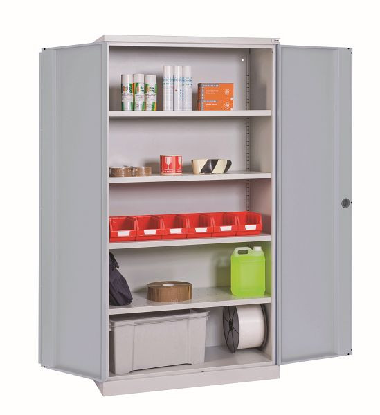 Armoire à portes battantes SOFAME L 1000 x P 500 x H 1950 mm, avec 4 étagères, gris clair RAL 7035, W030020001GCGC